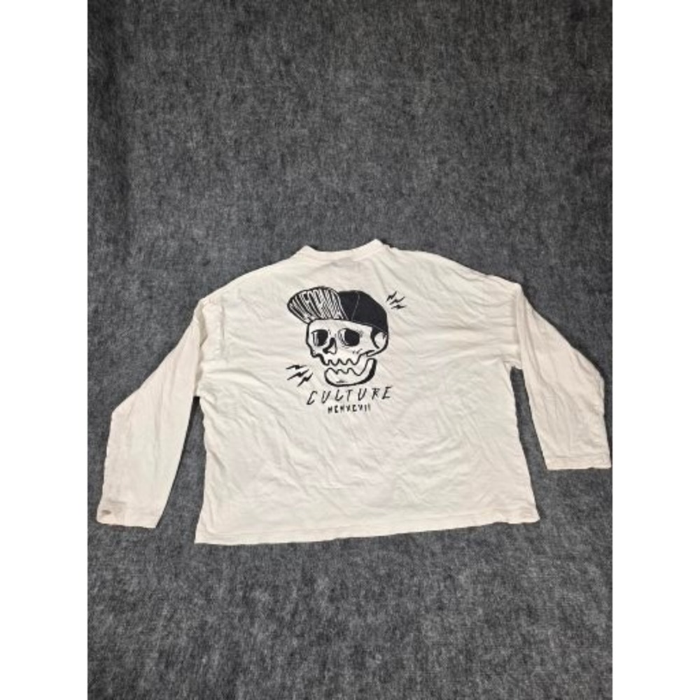 ASOS DESIGN Mens Off White Long Sleeve Skull Graphic California Culture Shirt M